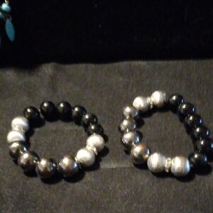 Black glass and Silver metallic Beaded Bracelets